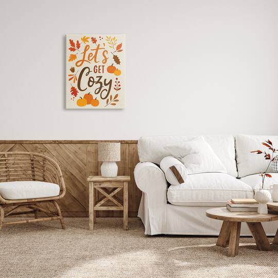 Stupell Industries Lets Get Cozy Autumnal Leaf Sprigs Canvas Wall Art